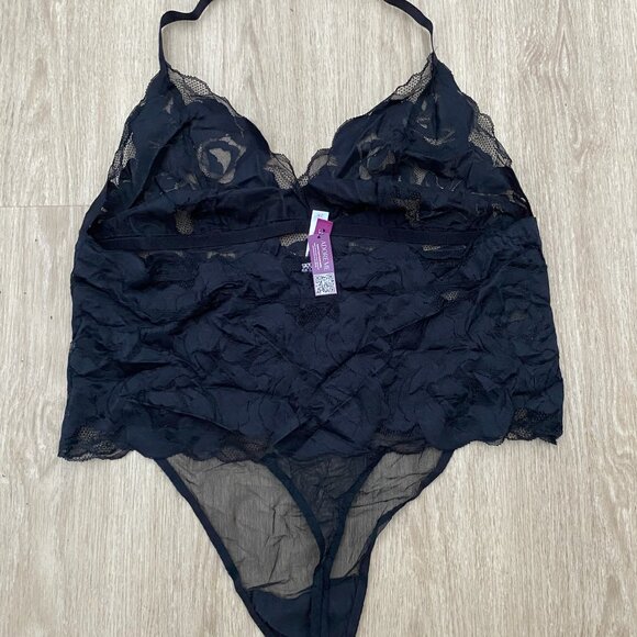 NWT Adore Me Esme Unlined Thong Bodysuit Lingerie Halter Lace Black Size 2X - Picture 4 of 7